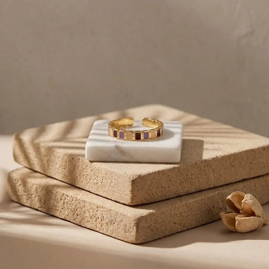 Bague perle et émail | Anneau ajustable en alliage — 2 styles