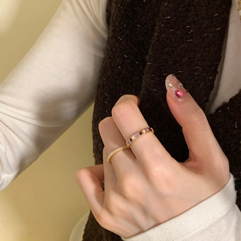 Perlmutt- & Emaille-Ring | Verstellbares Band aus Legierung — 2 Ausführungen