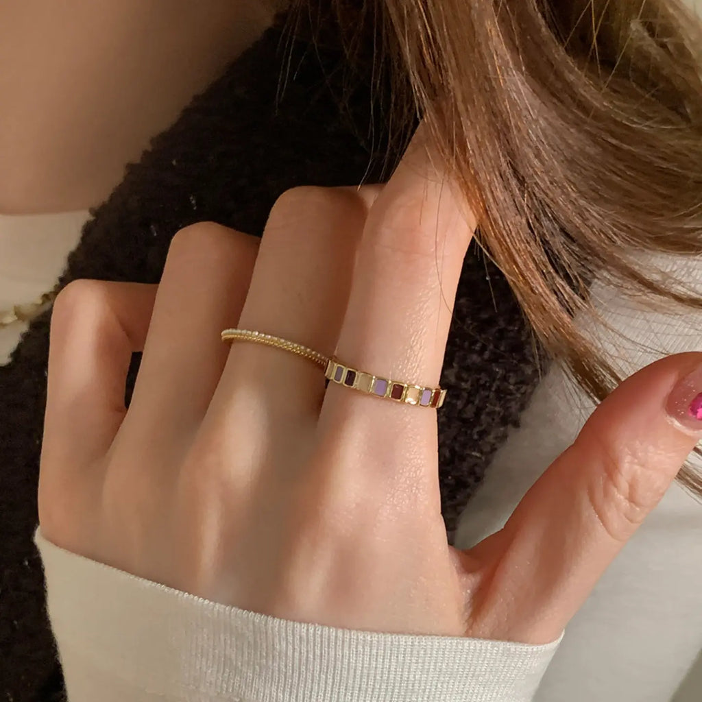 Perlmutt- & Emaille-Ring | Verstellbares Band aus Legierung — 2 Ausführungen