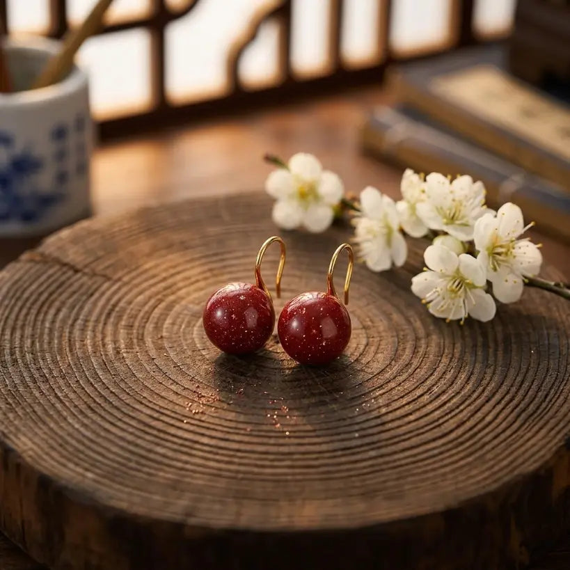 Red Cinnabar Drop | 925 Silver Earring