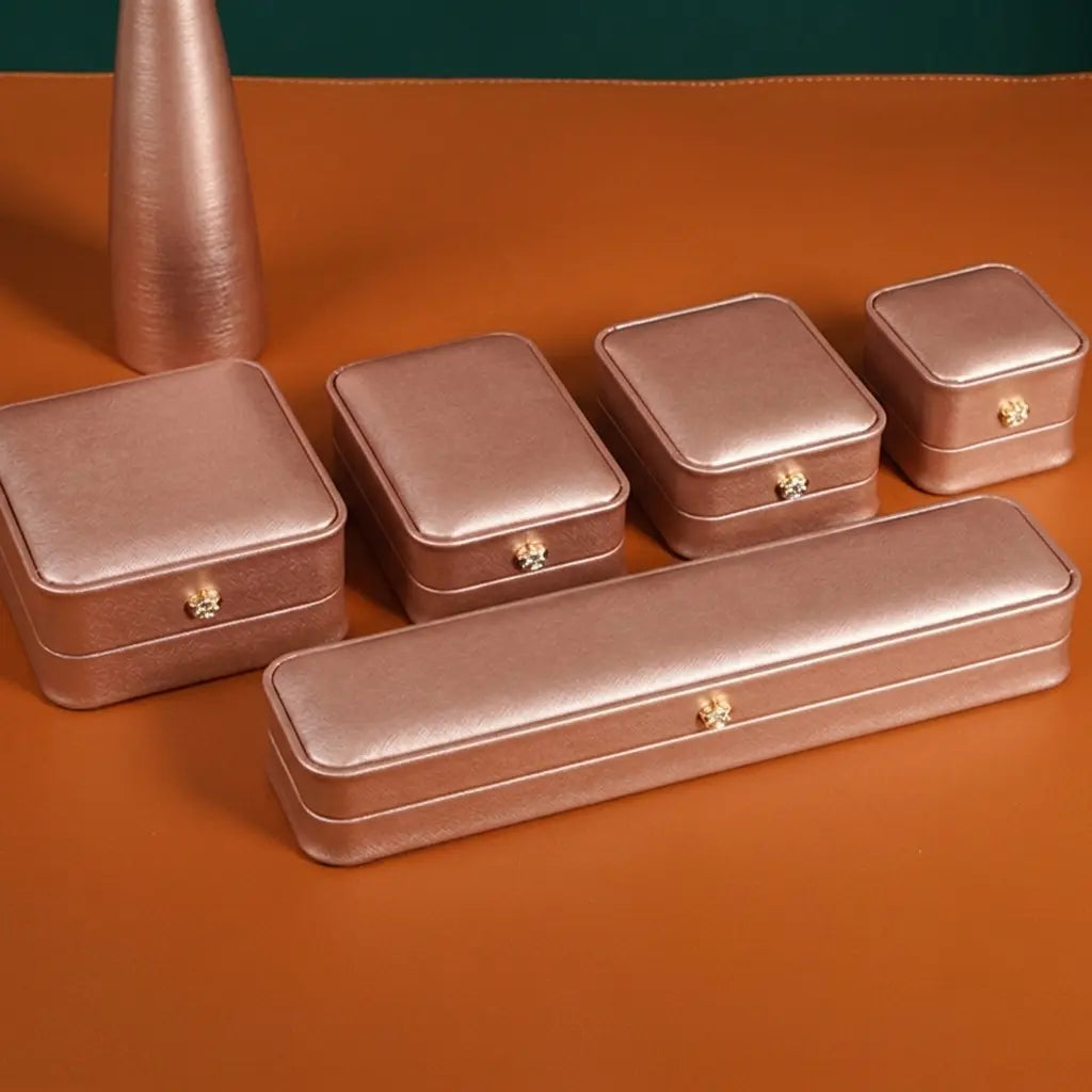 Rose Gold Jewelry Box | PU Leather Crown Clasp Gift Box — 6 Sizes
