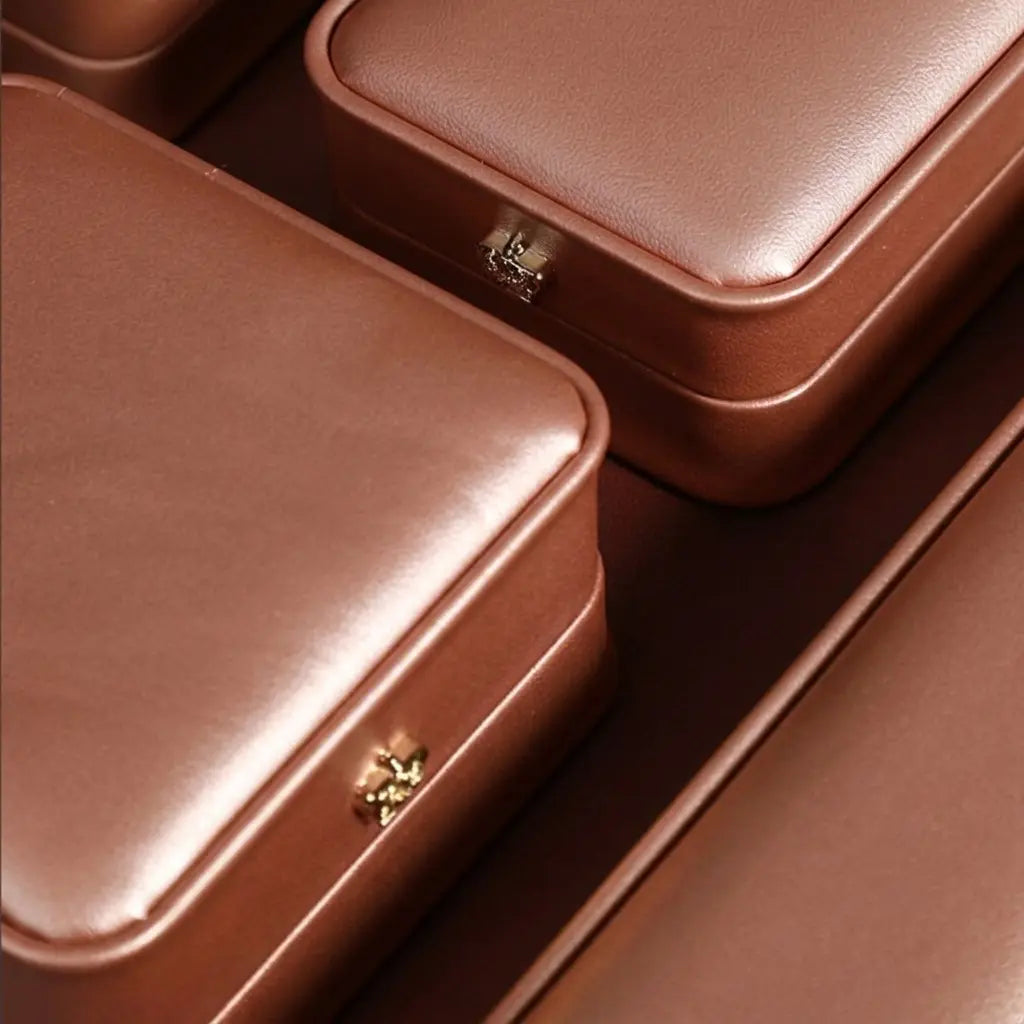 Rose Gold Jewelry Box | PU Leather Crown Clasp Gift Box — 6 Sizes