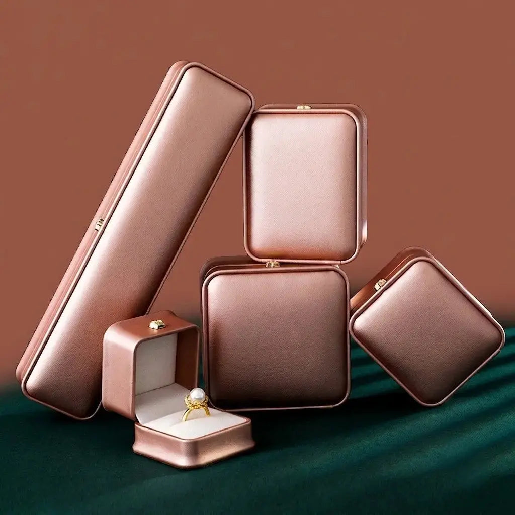 Rose Gold Jewelry Box | PU Leather Crown Clasp Gift Box — 6 Sizes