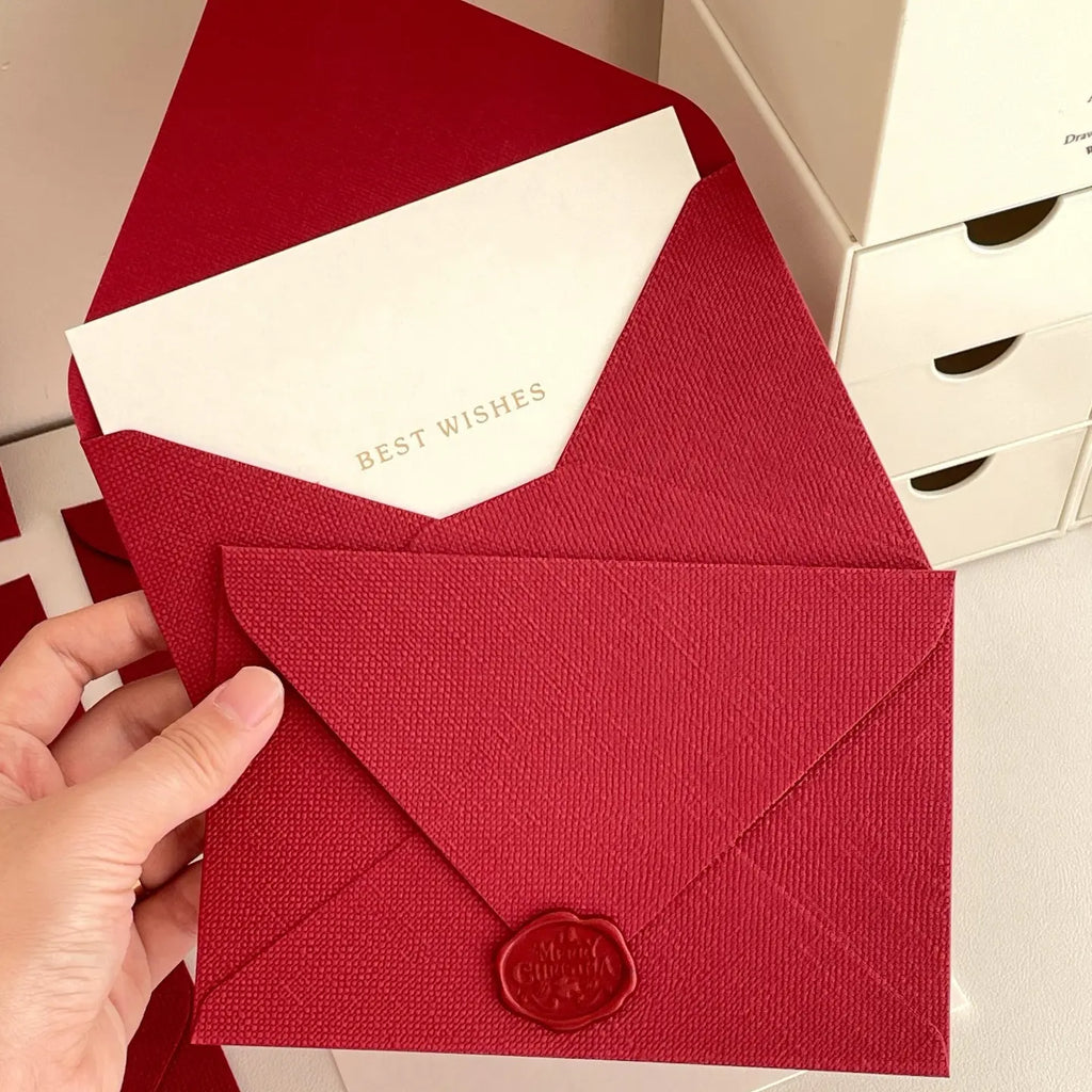 Ensemble carte de vœux et enveloppe sceau de cire rose | Carte cadeau bordeaux avec Meilleurs vœux