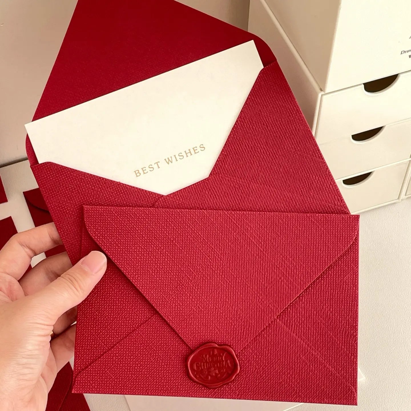 Rose Wax Seal Envelope & Greeting Card Set | Burgundy Gift Card with Best Wishes