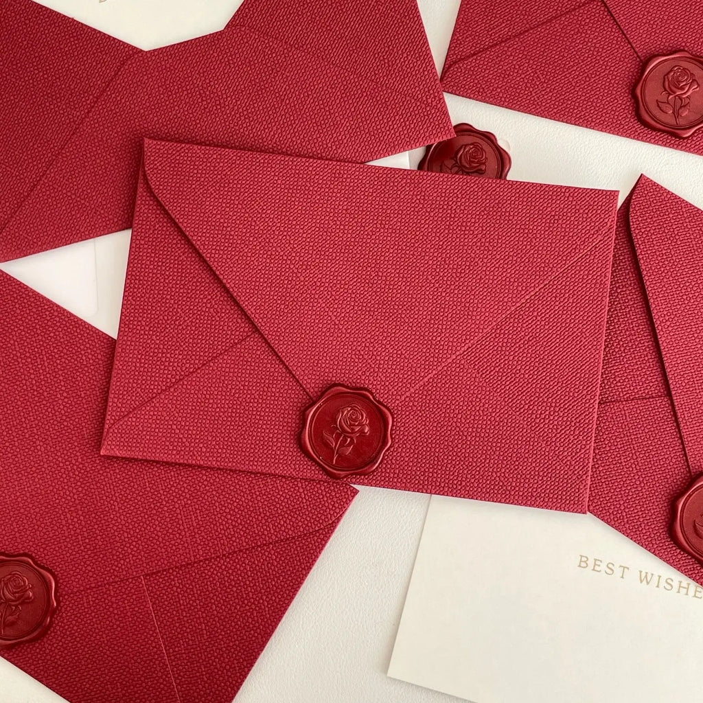 Ensemble carte de vœux et enveloppe sceau de cire rose | Carte cadeau bordeaux avec Meilleurs vœux