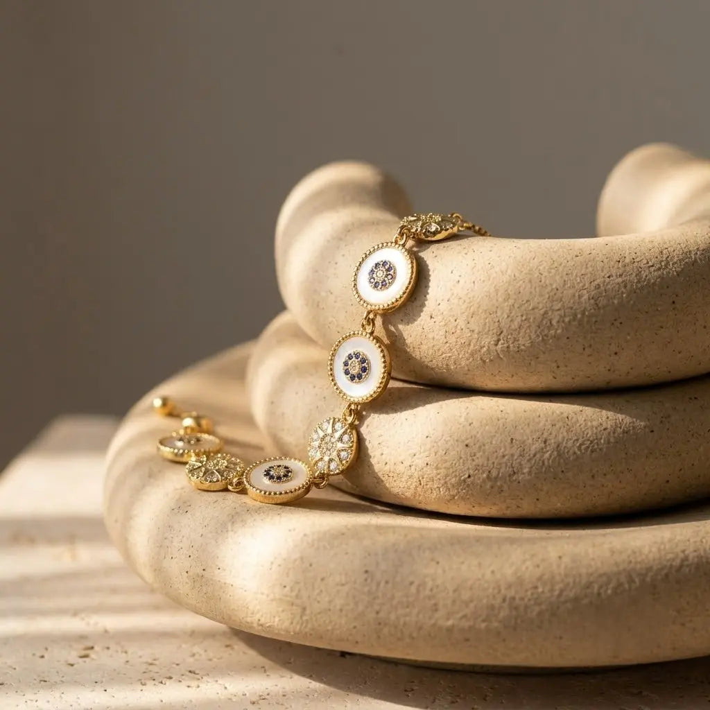 Shell & Zirconia Flower Bracelet | 14K Gold Plated Copper Enamel Chain