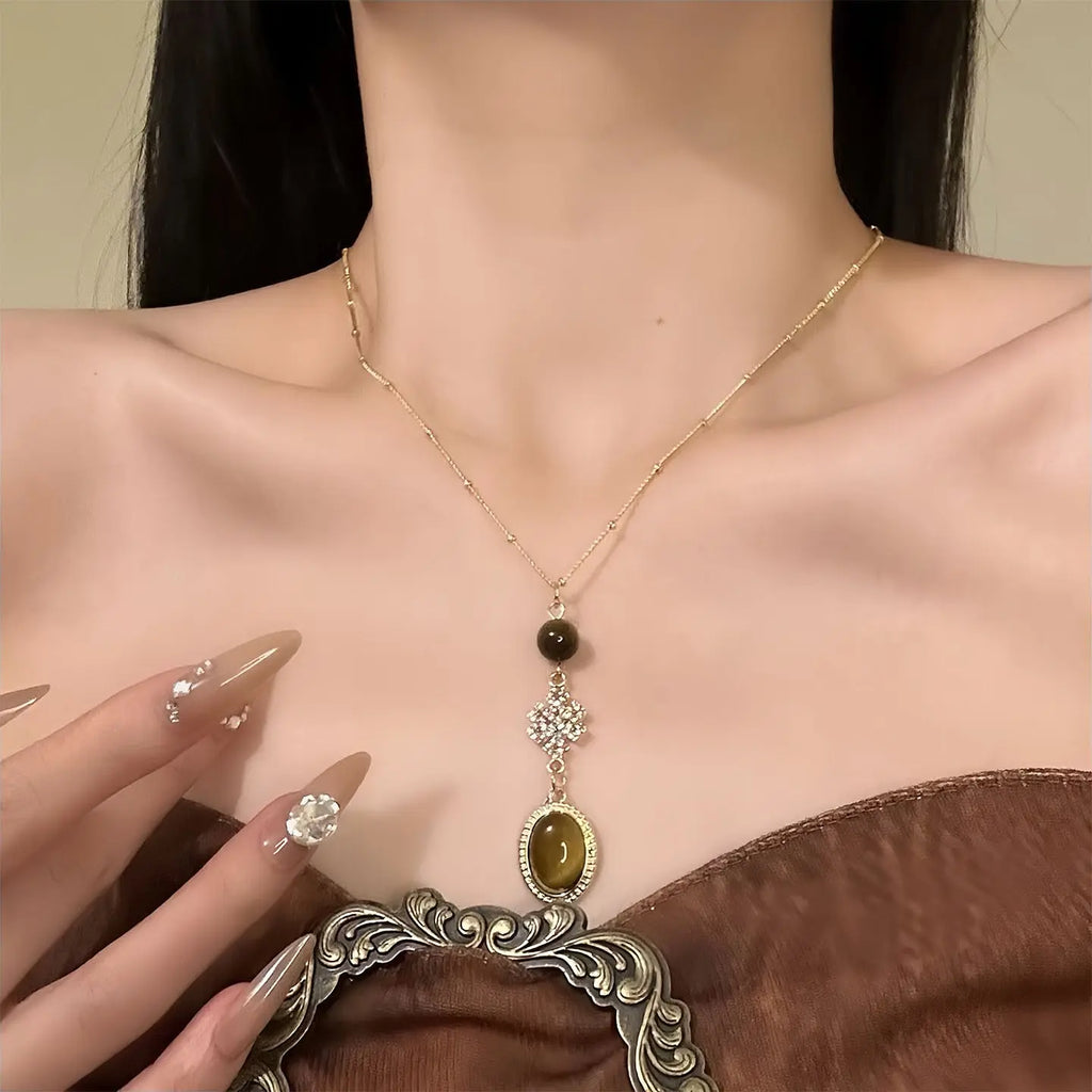Ensemble collier double couche Œil de Tigre et Perle | À porter séparément ou ensemble