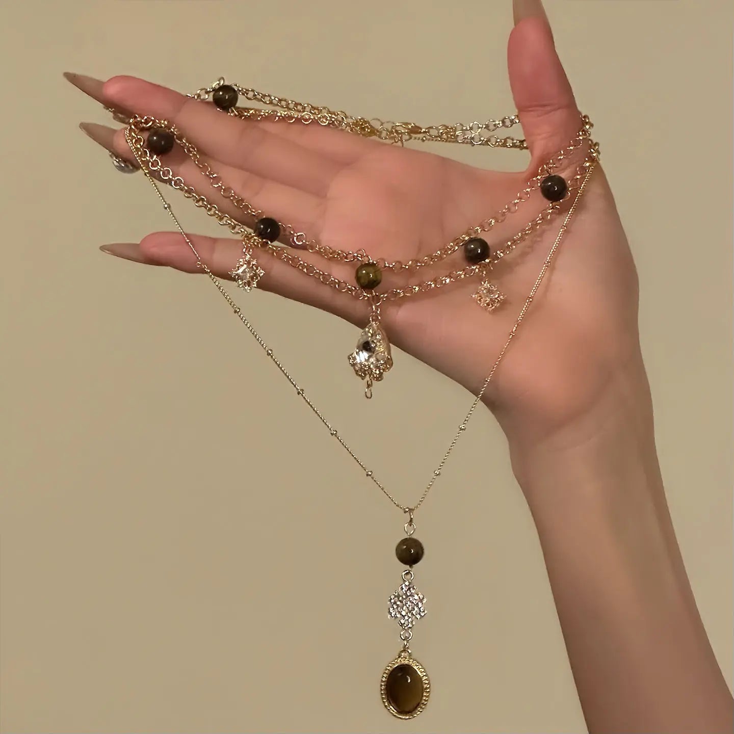 Tiger Eye & Pearl Double Layer Necklace Set | Wear Separately or Together