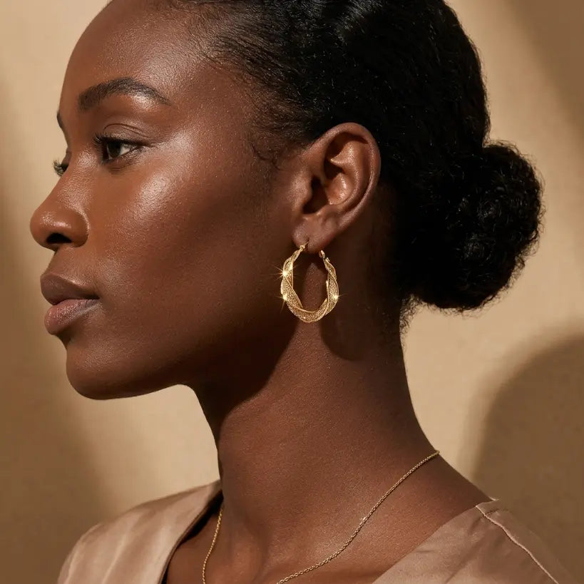 Twisted Mesh Hoop Earrings | Gold-Tone Alloy & Crystal