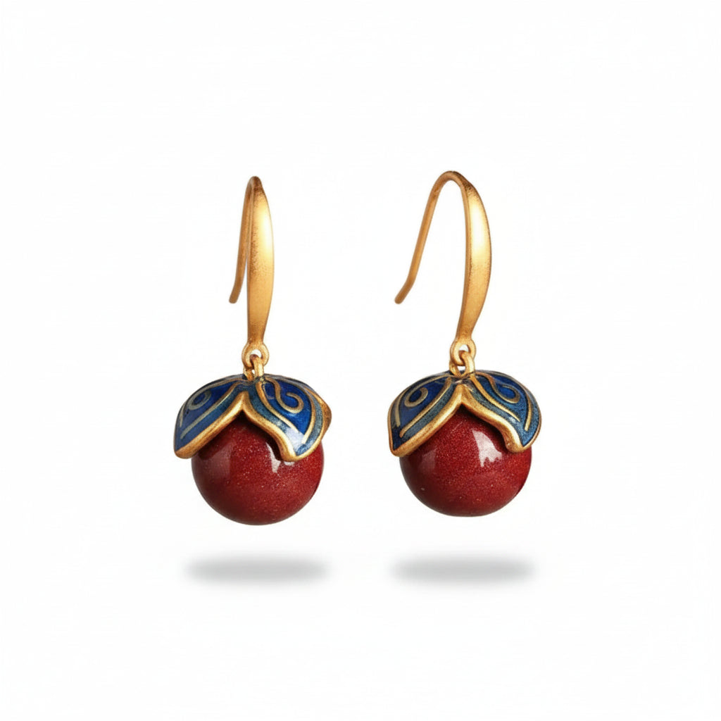Vintage Enamel Petal Drop | Cinnabar & 925 Silver Earring