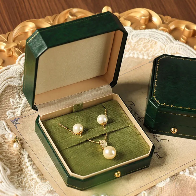 Vintage Forest Green Jewelry Box | Velvet Interior Octagon Gift Box — 5 Sizes