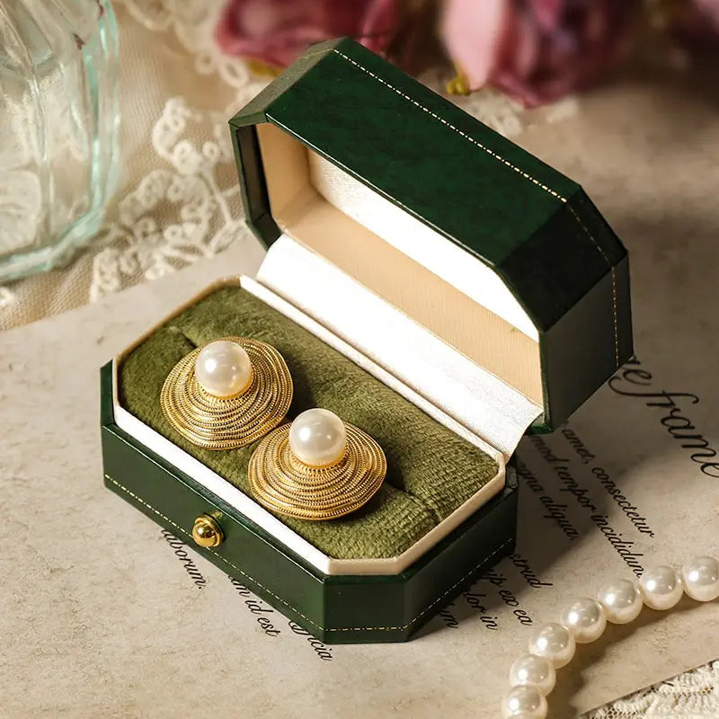 Vintage Forest Green Jewelry Box | Velvet Interior Octagon Gift Box — 5 Sizes