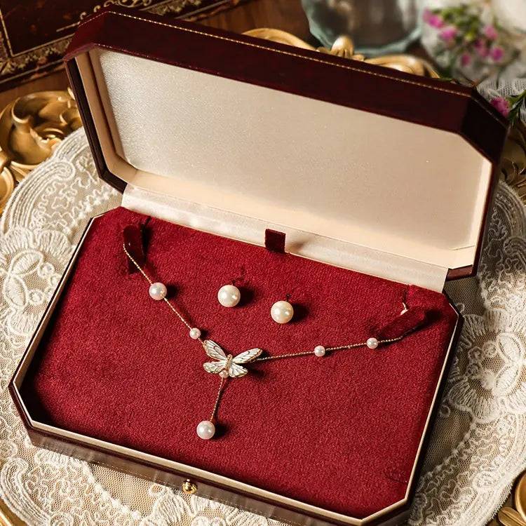 Boîte à bijoux rouge vintage | Boîte cadeau octogonale en velours — 5 Tailles