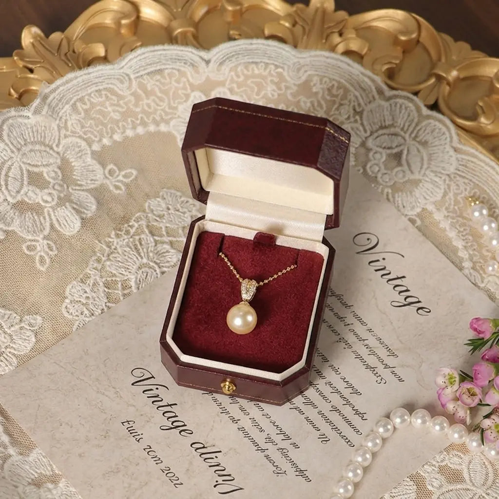 Boîte à bijoux rouge vintage | Boîte cadeau octogonale en velours — 5 Tailles