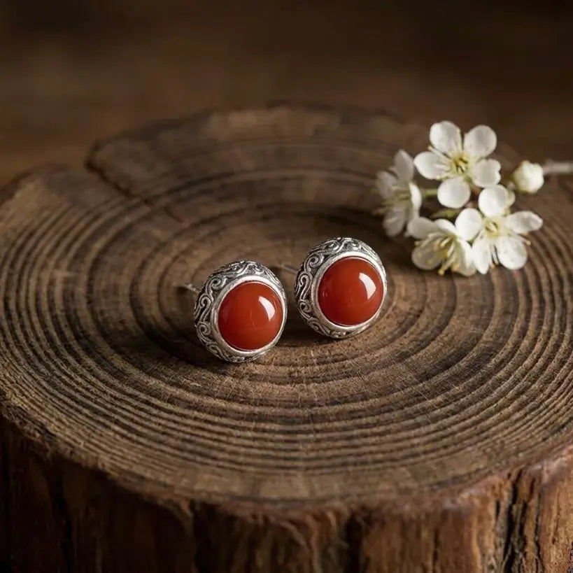 Vintage Scrollwork Stud | Nanhong Stone & 925 Silver Earring