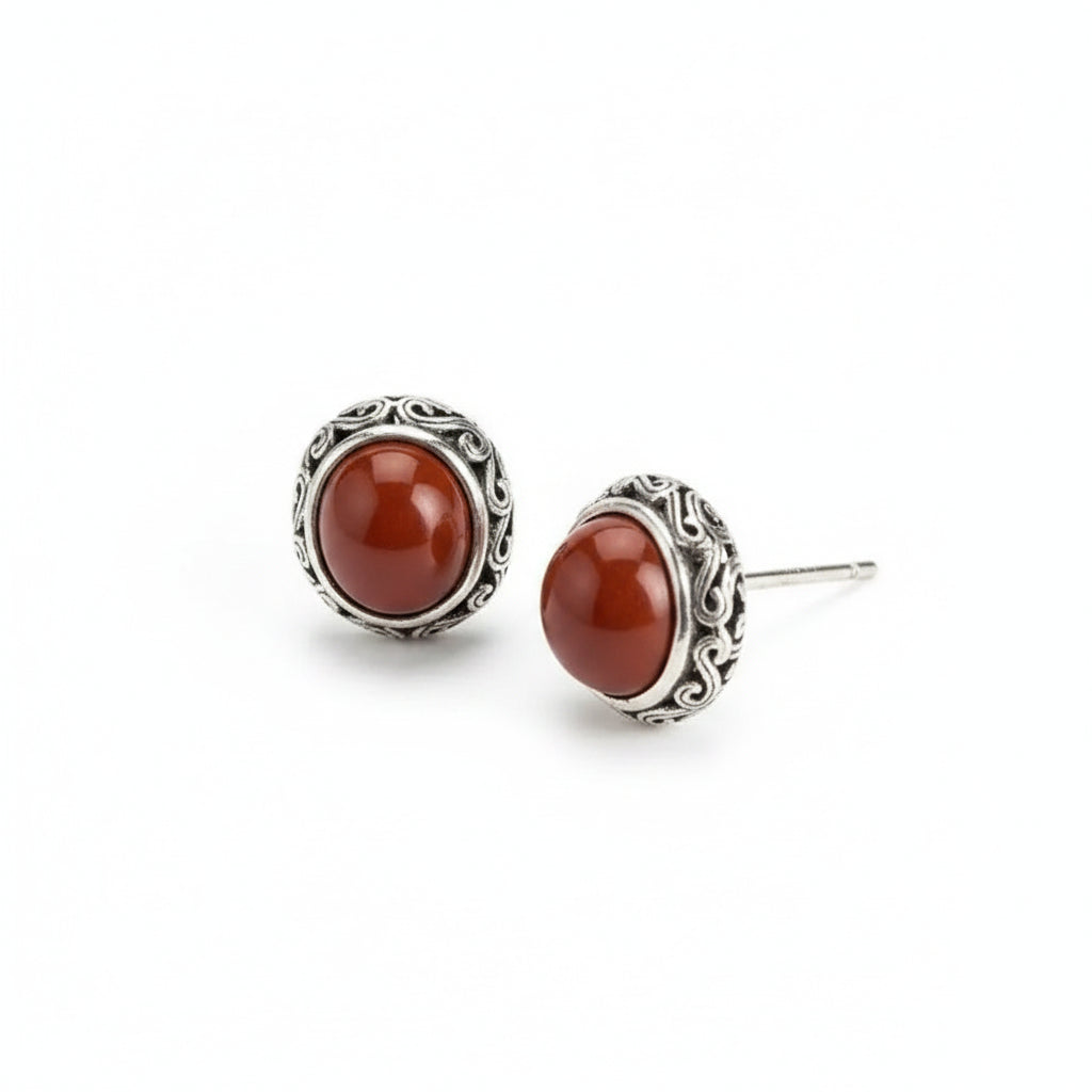 Vintage Scrollwork Stud | Nanhong Stone & 925 Silver Earring