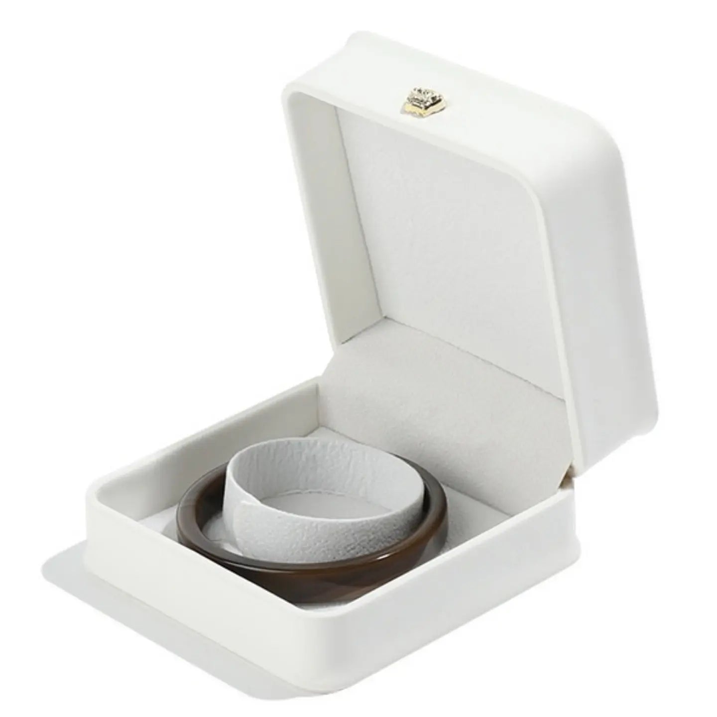 White Jewelry Box | PU Leather Crown Clasp Gift Box — 6 Sizes