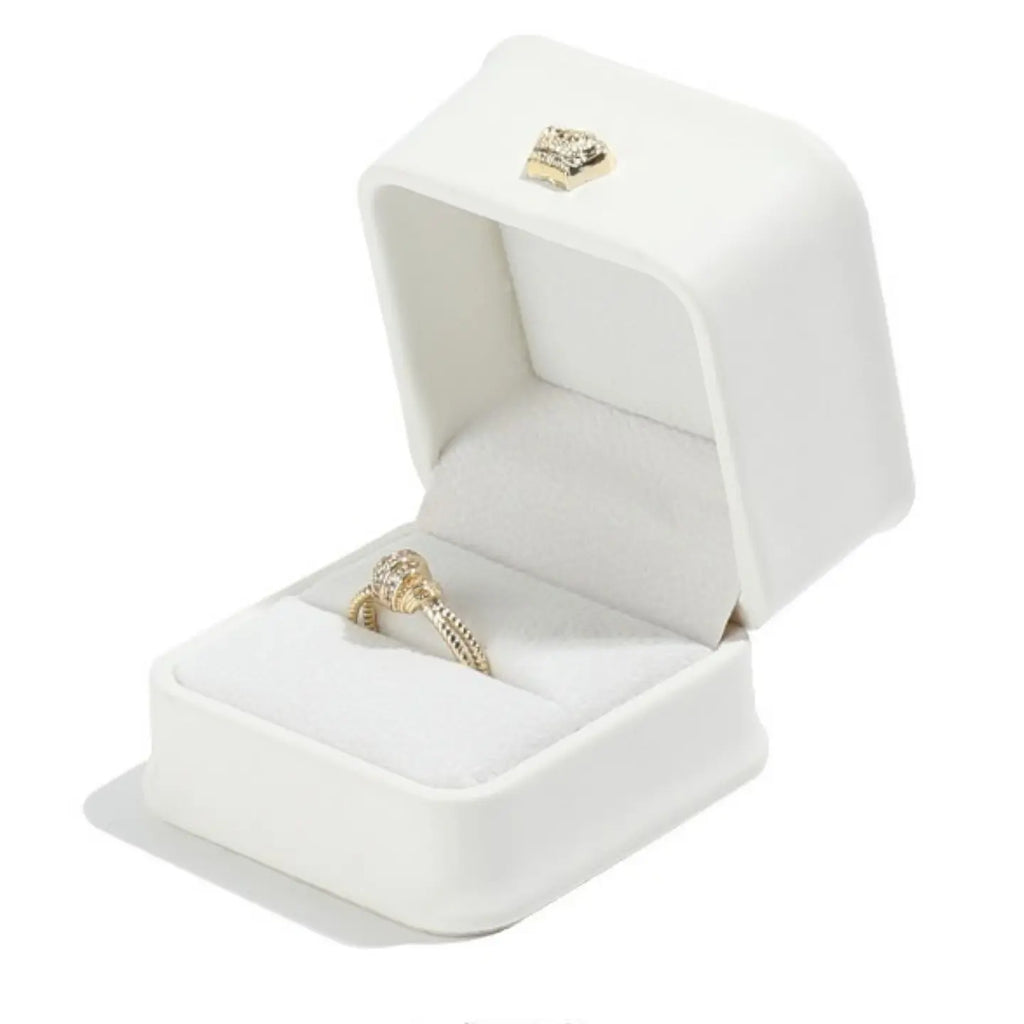 White Jewelry Box | PU Leather Crown Clasp Gift Box — 6 Sizes